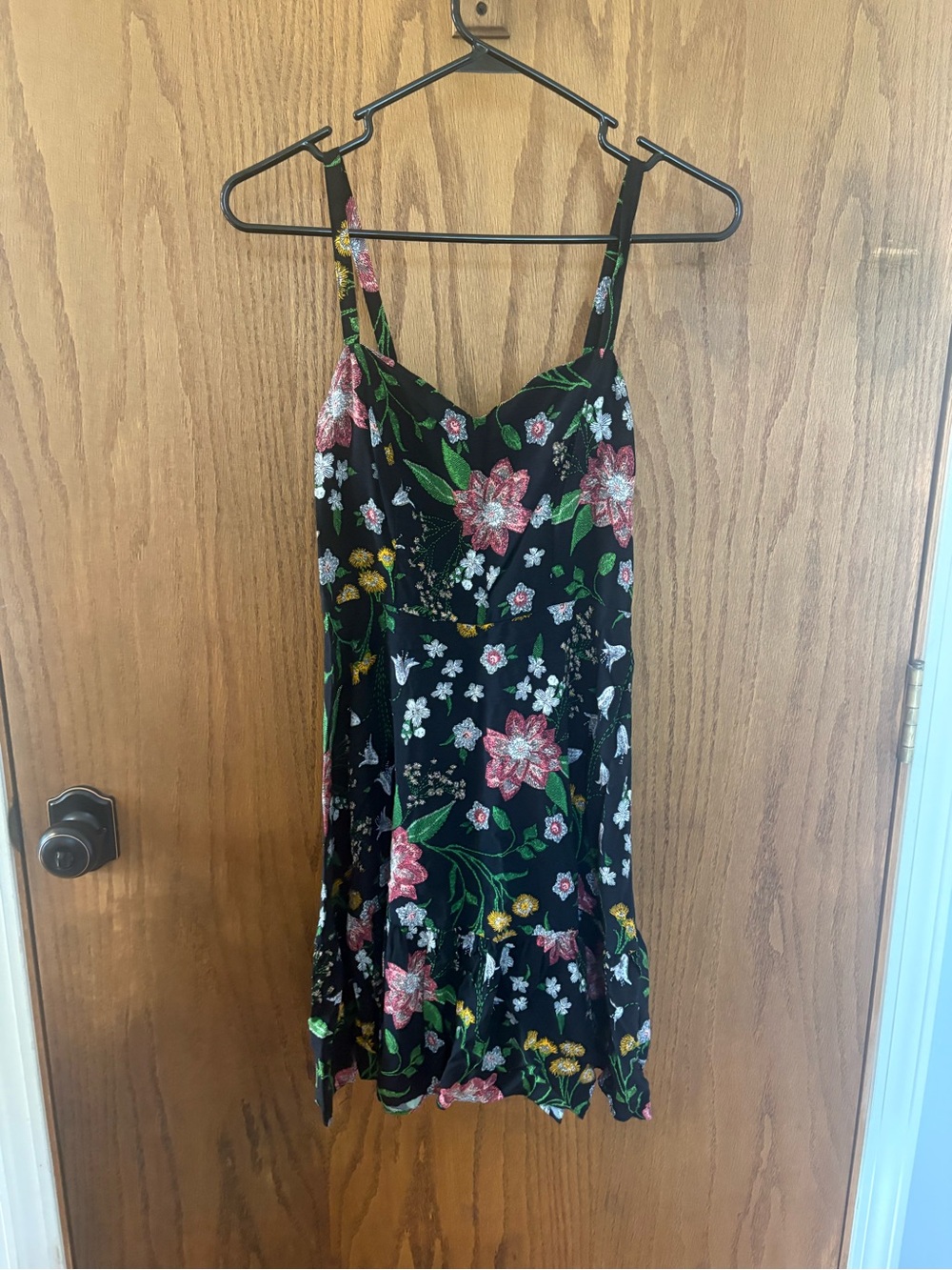 Old Navy Black Floral Slip Dress with Pink Green & Yellow Flowers